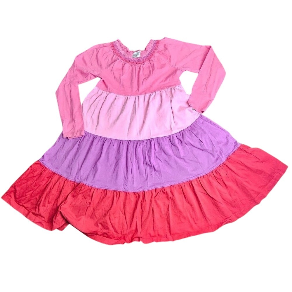 Hanna Andersson Tiered Smocked Neck Dress Girls Size 140 Long Sleeve‎